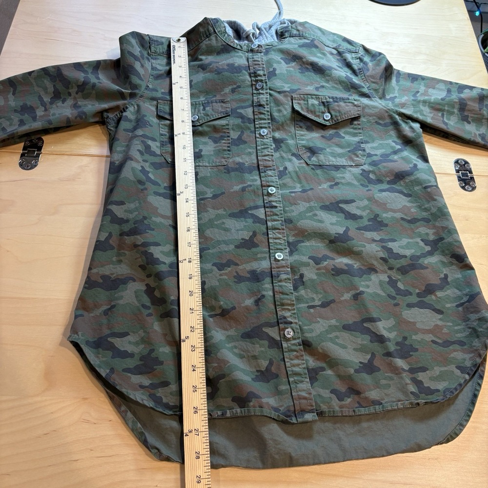 Empyre Mens L Green Camo Hooded Shacket Button Up Shirt Streetwear Cotton Blend - Picture 15 of 16